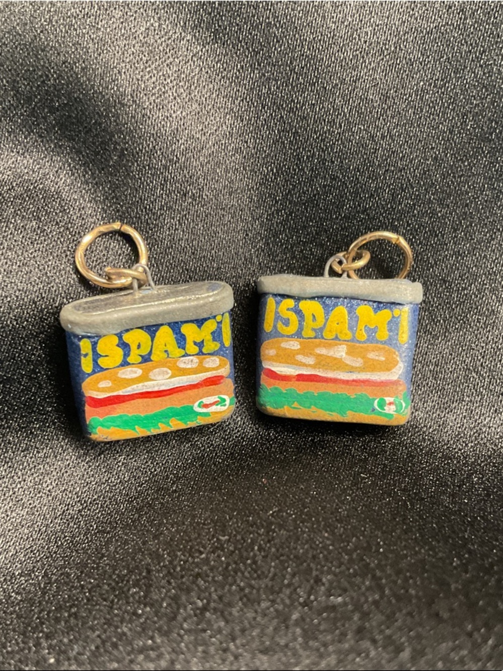 Novelty SPAM Can Charm Drop Earrings in Blue and Multicolor